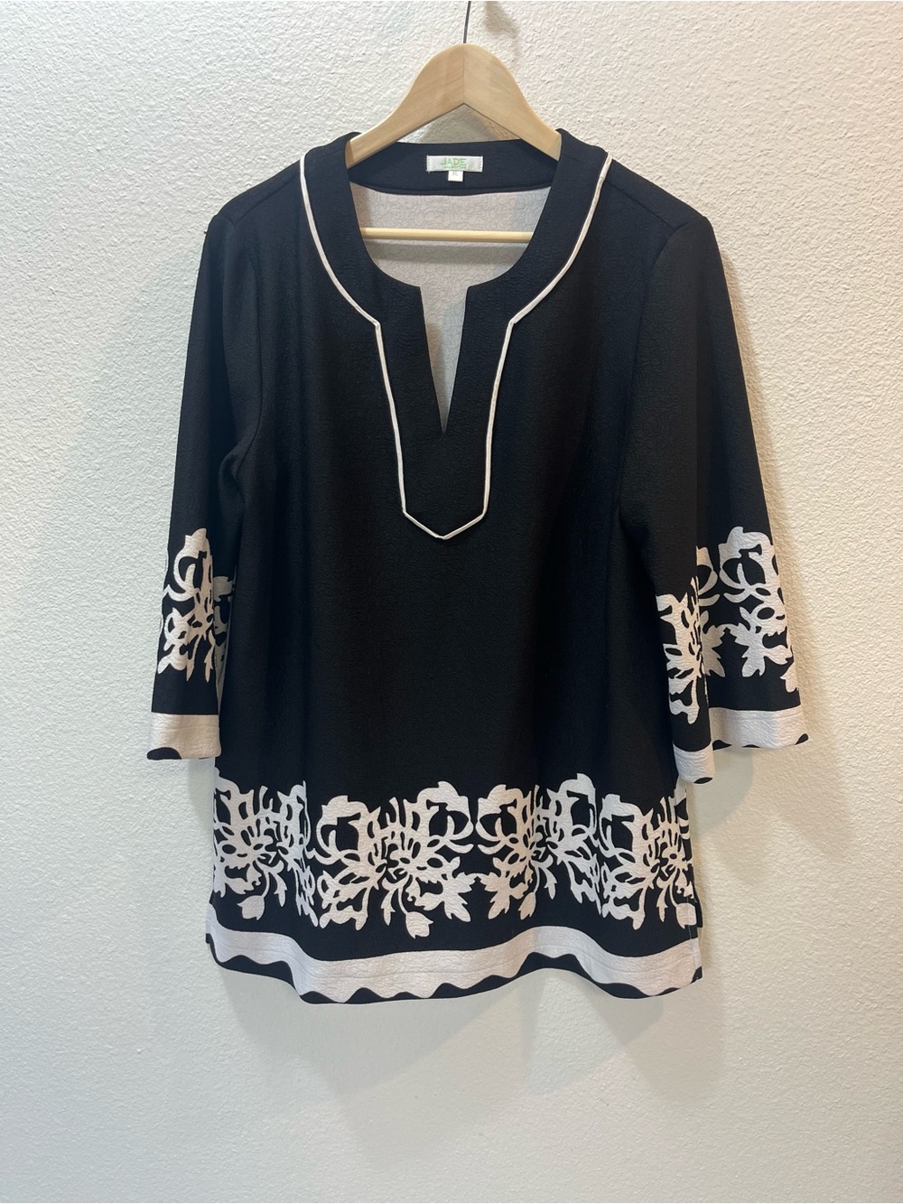 Jade Black Tunic with White Floral Border